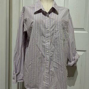 Wilfred Womens Oversized Boyfriend Shirt in Lavender and Light beige  Stripes